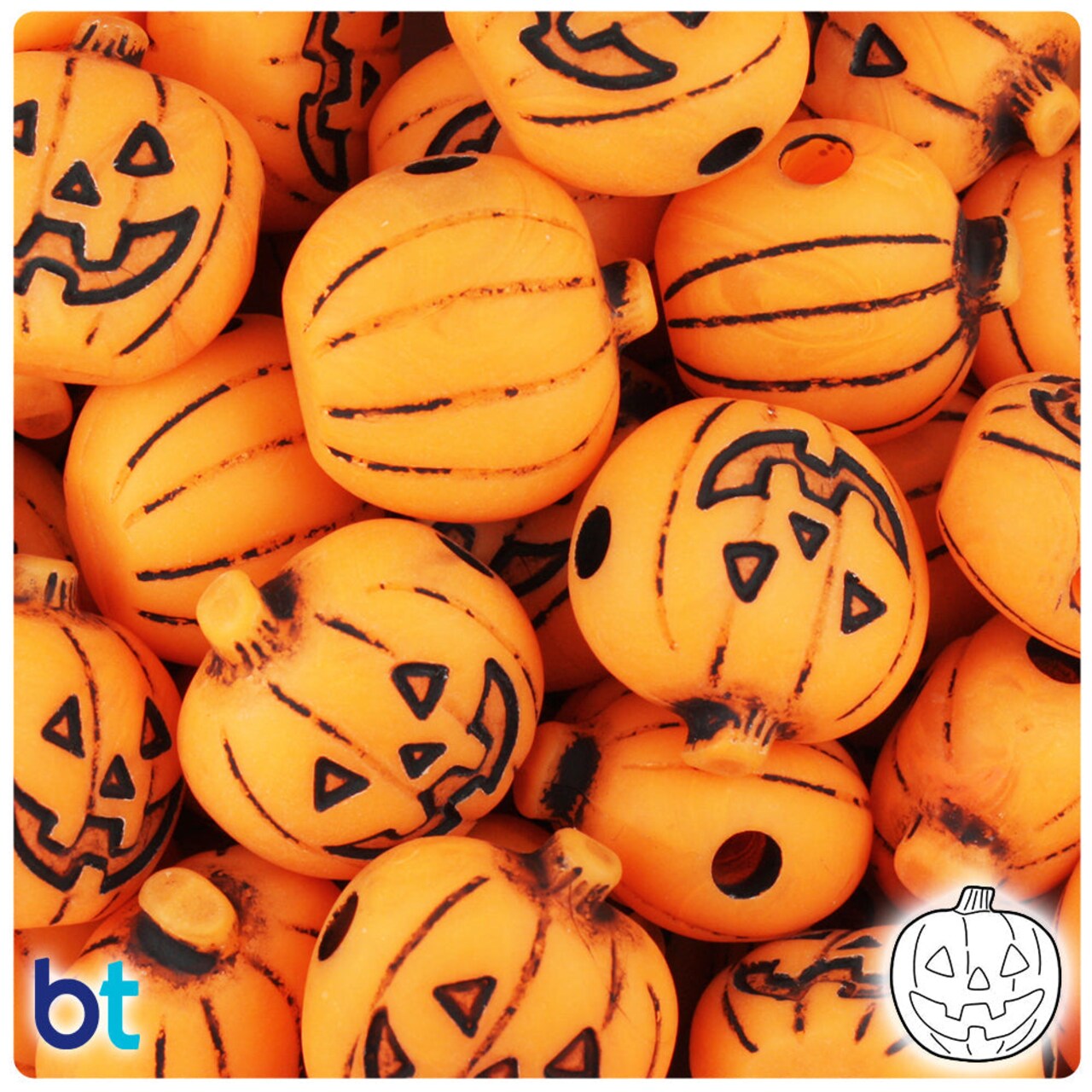 BeadTin Orange Antique 20mm Jack O Lantern Plastic Pony Beads (24pcs)